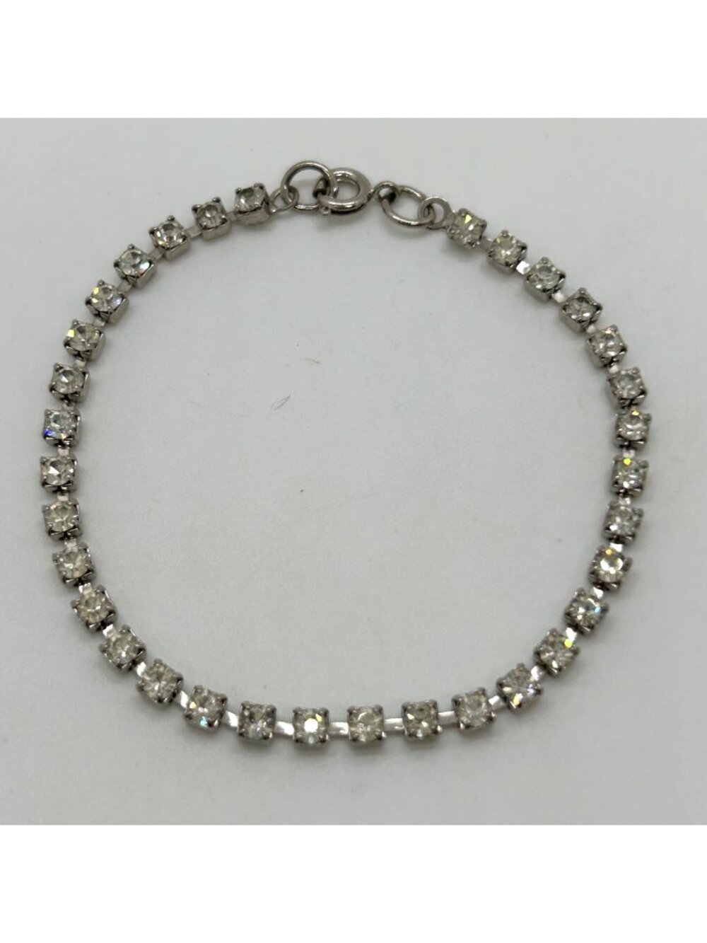 Vintage Silver Tone Rhinestone Tennis Bracelet Clear Crystal Wedding Formal Prom